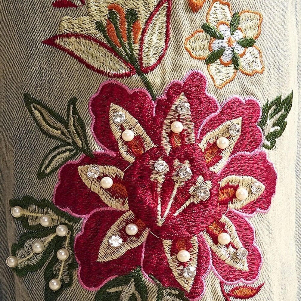 Casual Women's Boho Woven Embroidered Beaded detailed Jeans - Picture 8 of 8